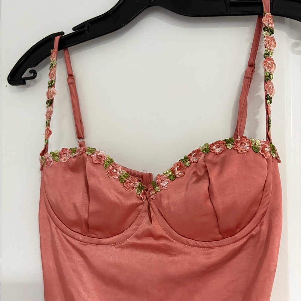 Princess Polly Pink Floral Satin Mini Dress – Floral Strap Detail (Size 0)